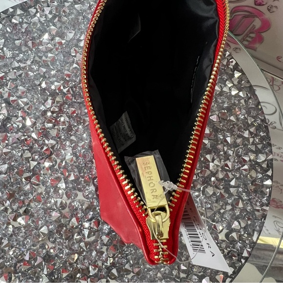 Sephora bag makeup cosmetic case bag red black gold zipper brand new - Picture 14 of 15